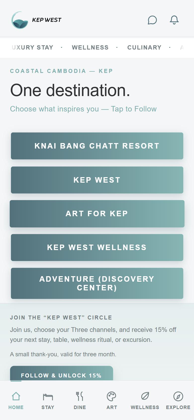 Kep West app home screen
